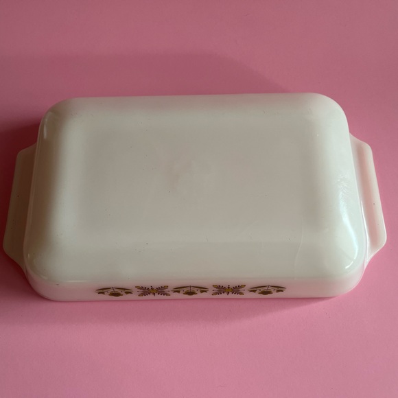 Fire King 432 Meadow Green 1 1/2 Quart Baking Pan Anchor Hocking - green flowers - Picture 4 of 5